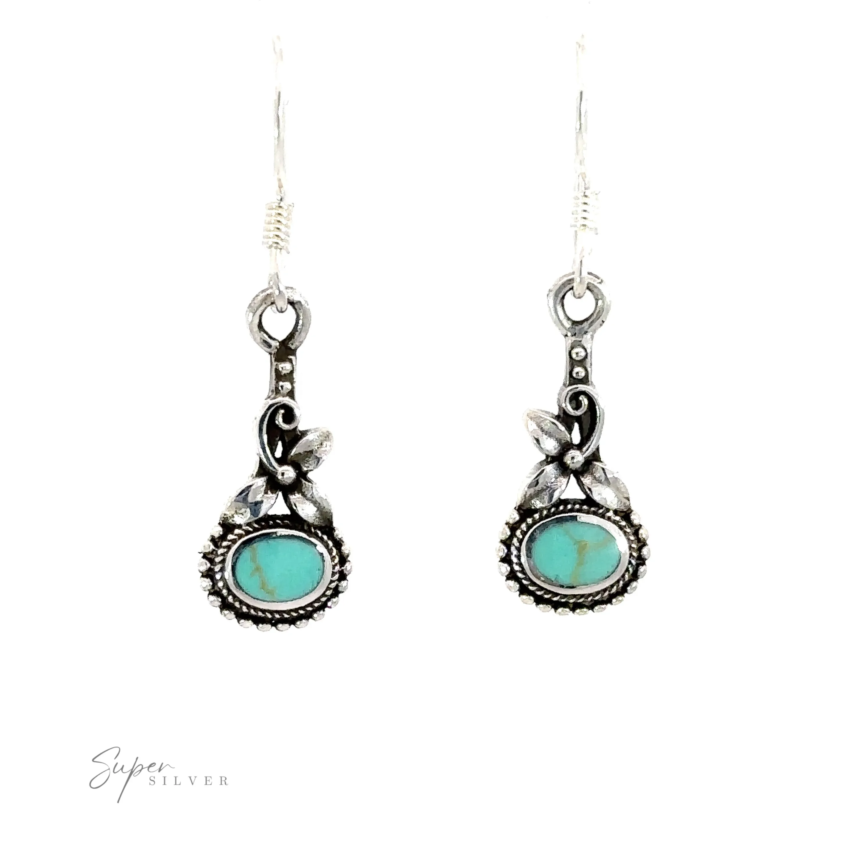 Inlaid Flower Earrings with Oval Stone
