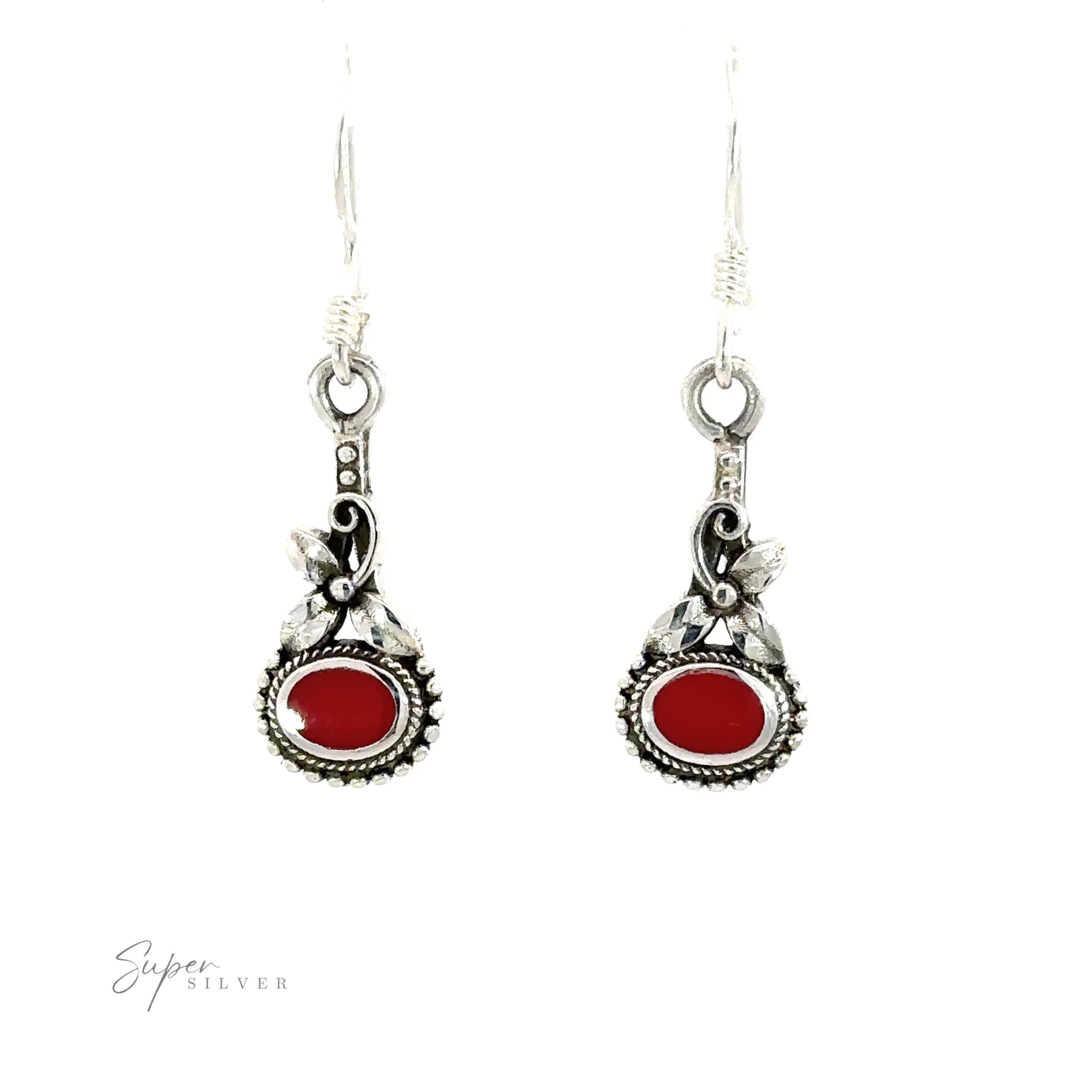 Inlaid Flower Earrings with Oval Stone