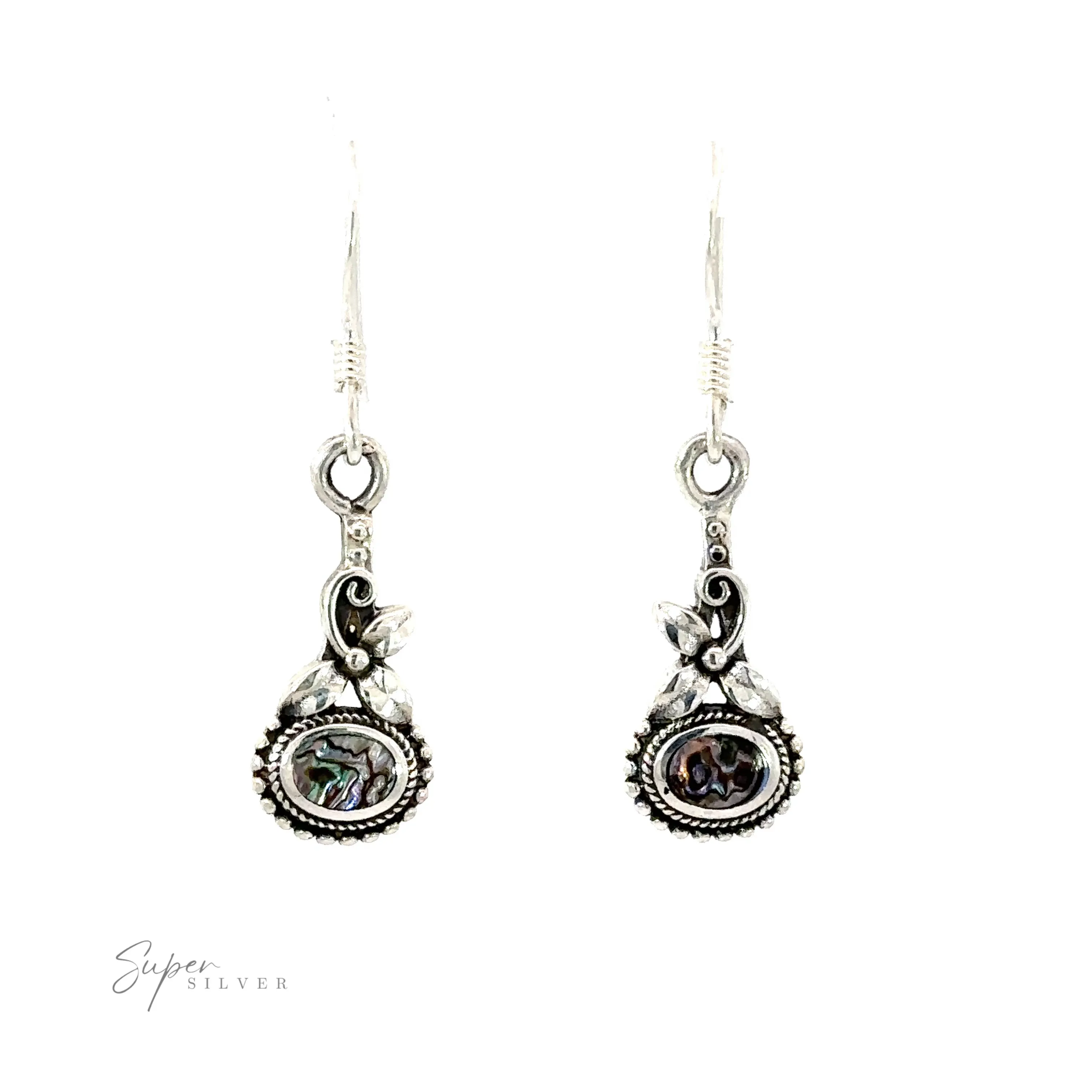 Inlaid Flower Earrings with Oval Stone