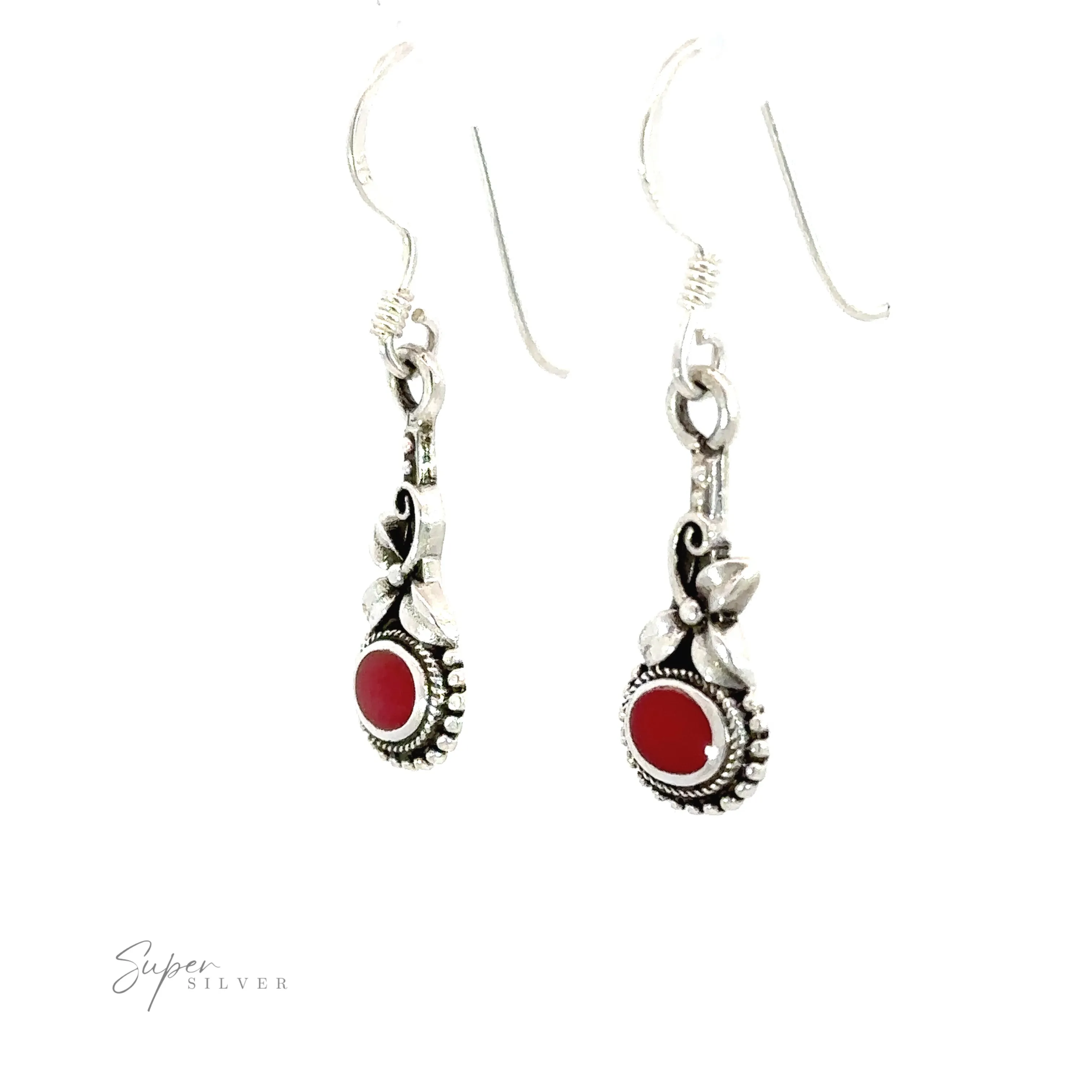 Inlaid Flower Earrings with Oval Stone