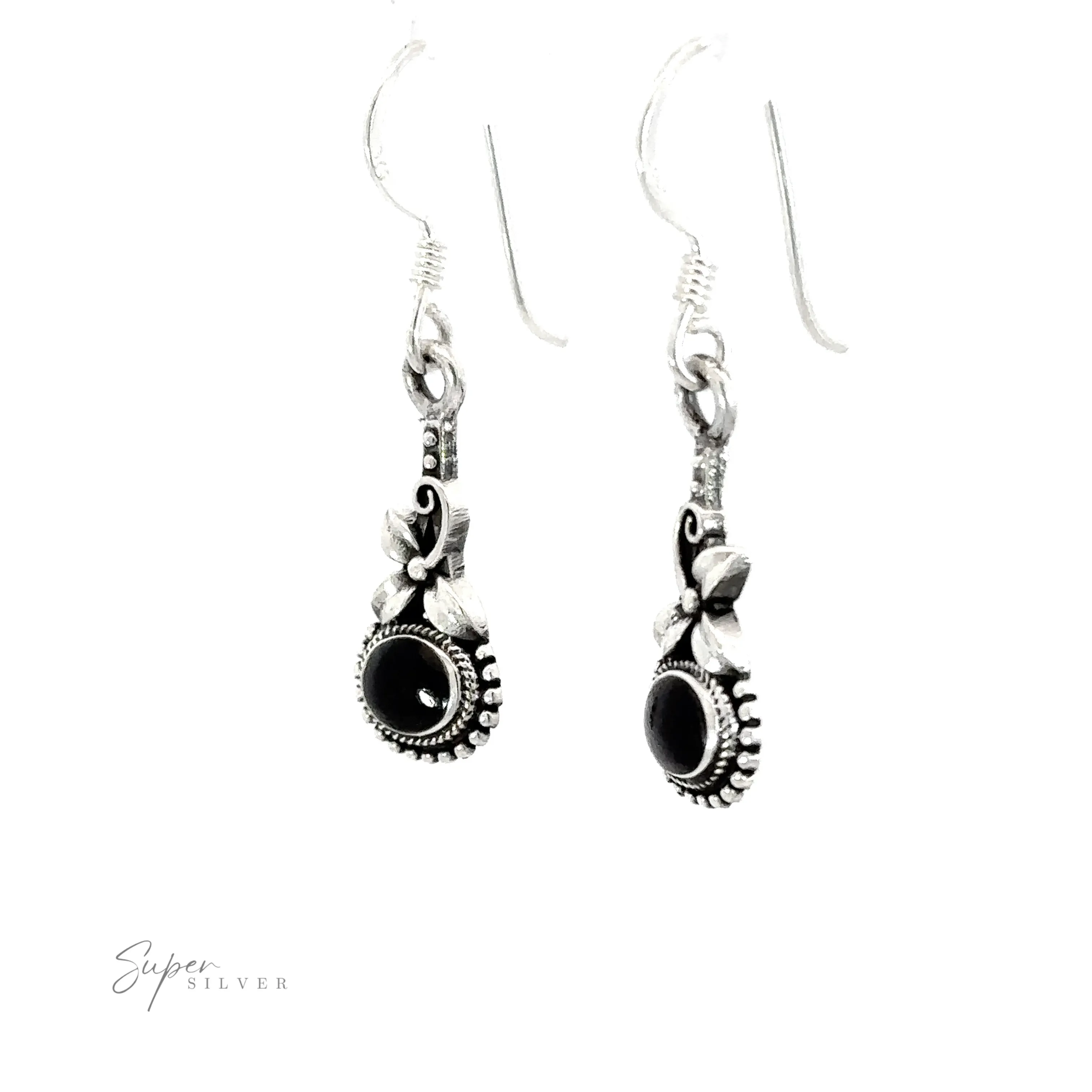Inlaid Flower Earrings with Oval Stone