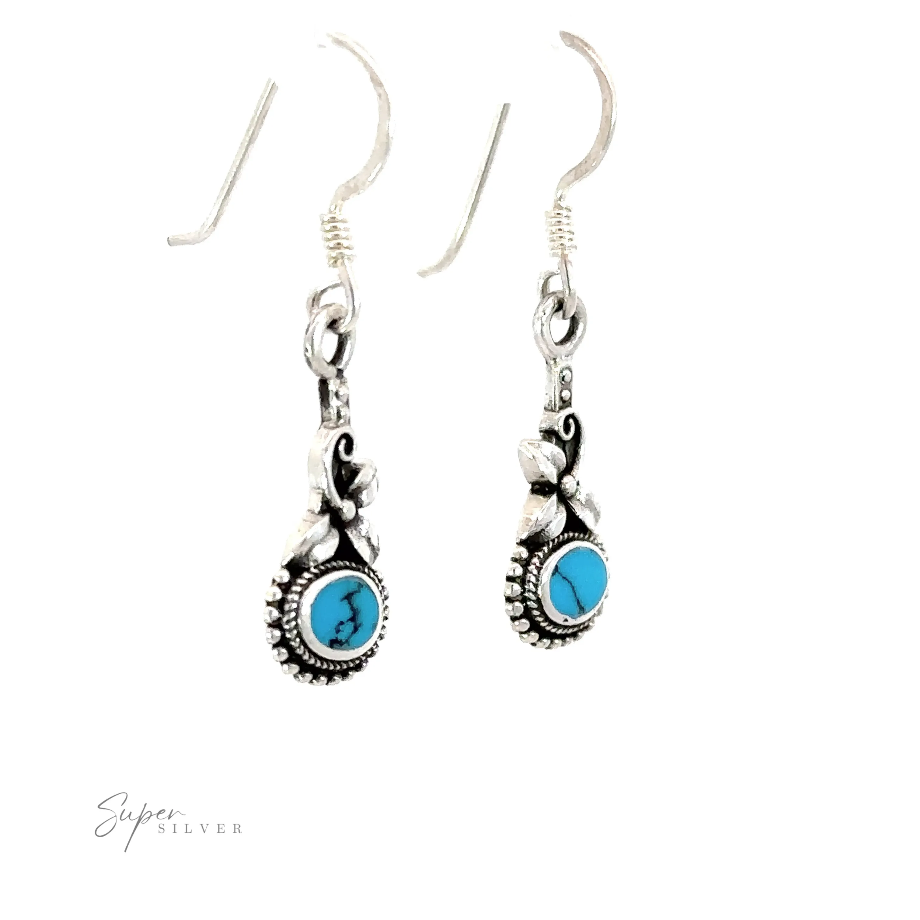 Inlaid Flower Earrings with Oval Stone