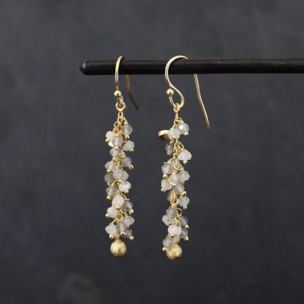 Labradorite, Moonstone and Gold Vermeil Cluster Earrings