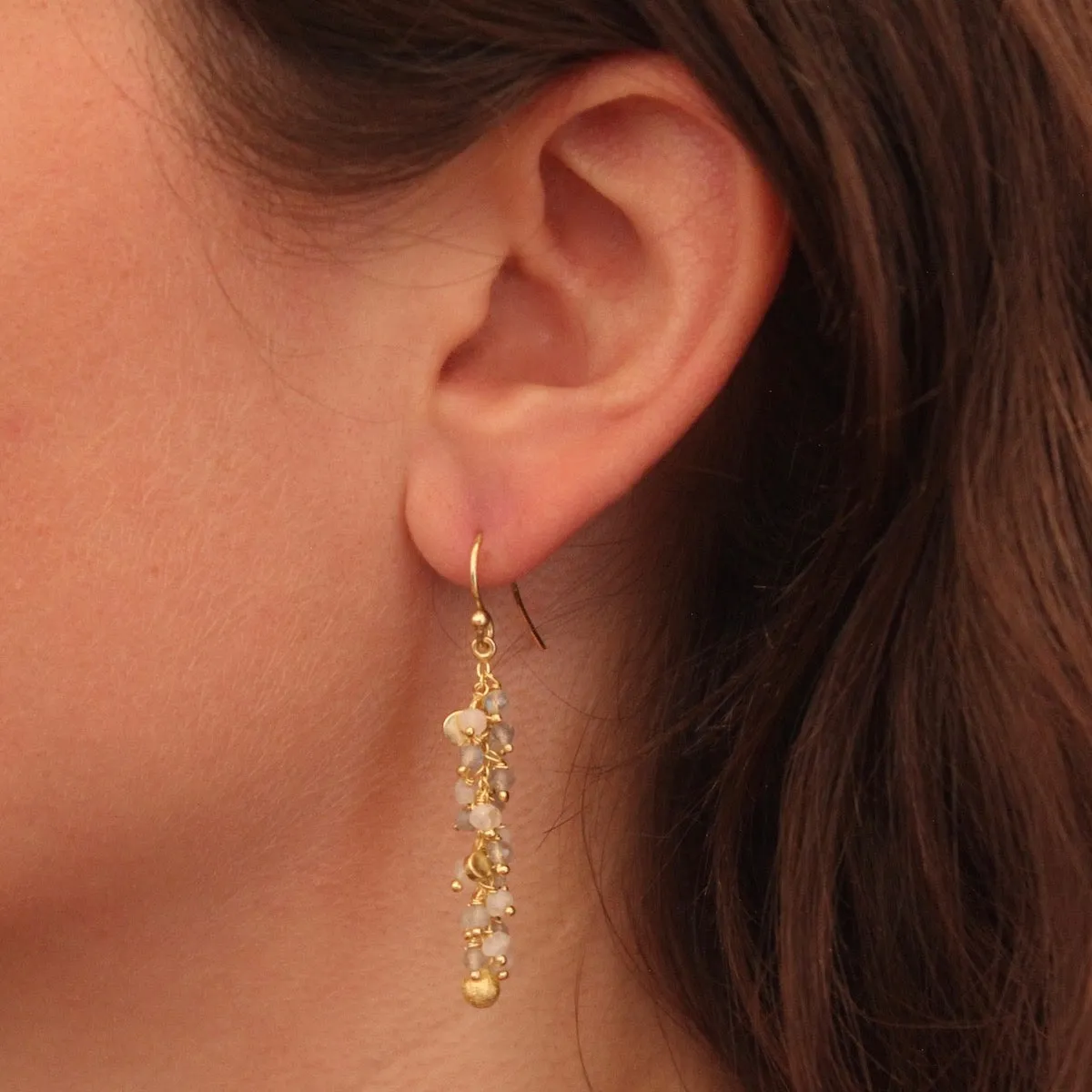 Labradorite, Moonstone and Gold Vermeil Cluster Earrings