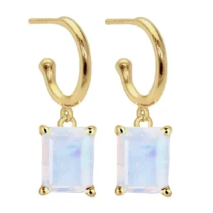 Laihas Miraculous Emerald Cut Moonstone Gold Hoop Earrings