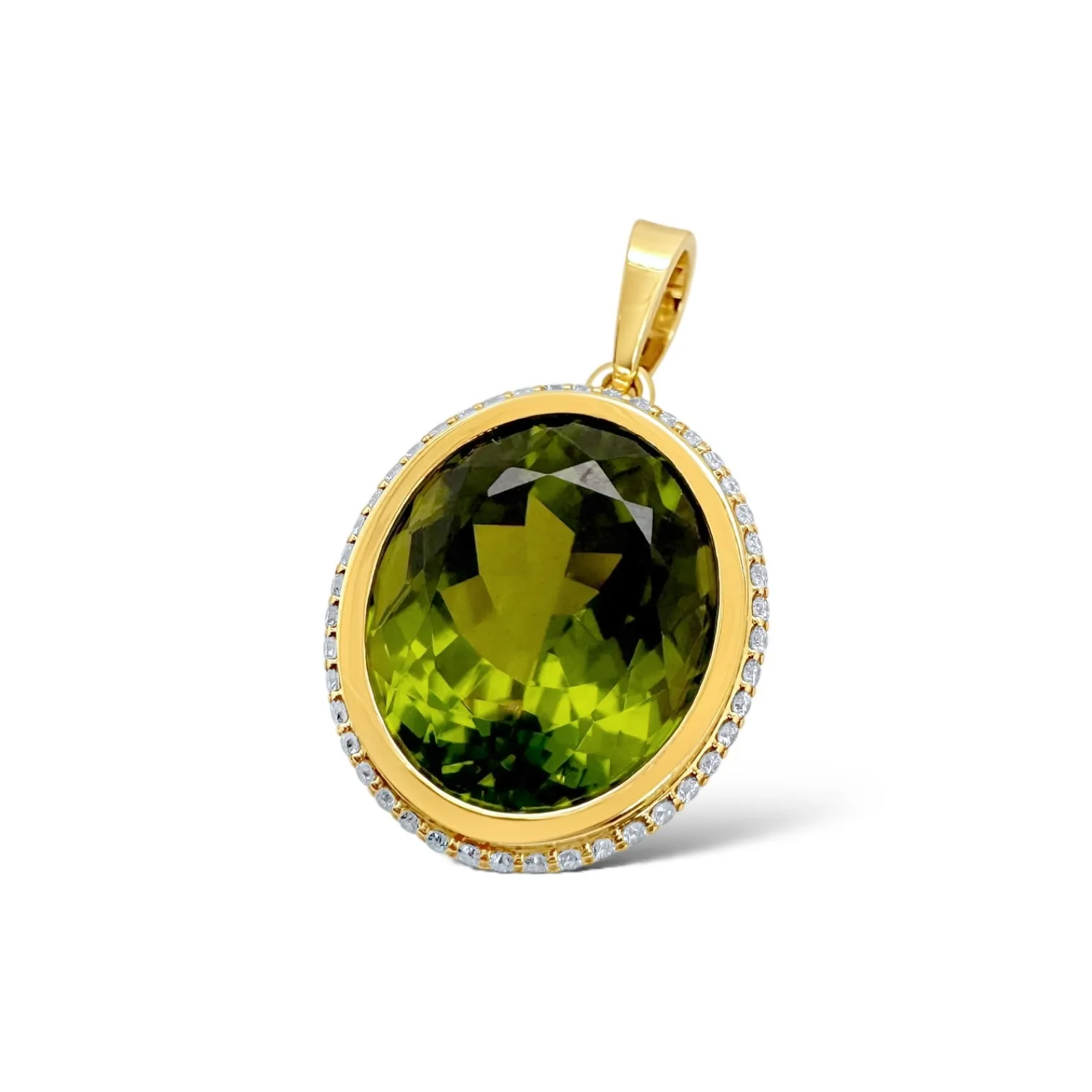 Large Oval Peridot & Diamond Bezel Pendant