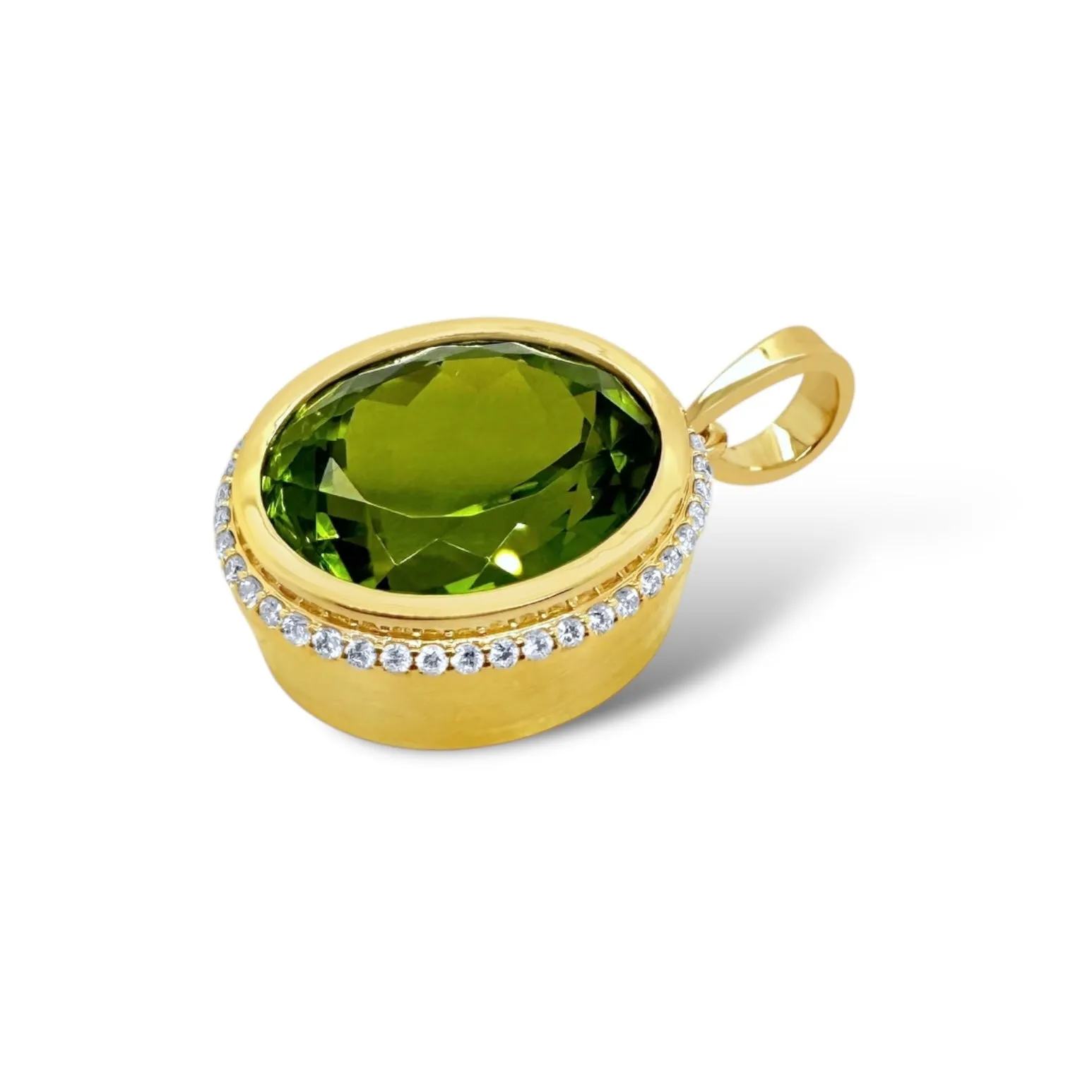 Large Oval Peridot & Diamond Bezel Pendant