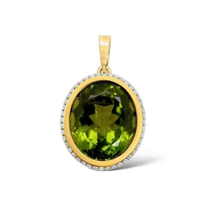 Large Oval Peridot & Diamond Bezel Pendant