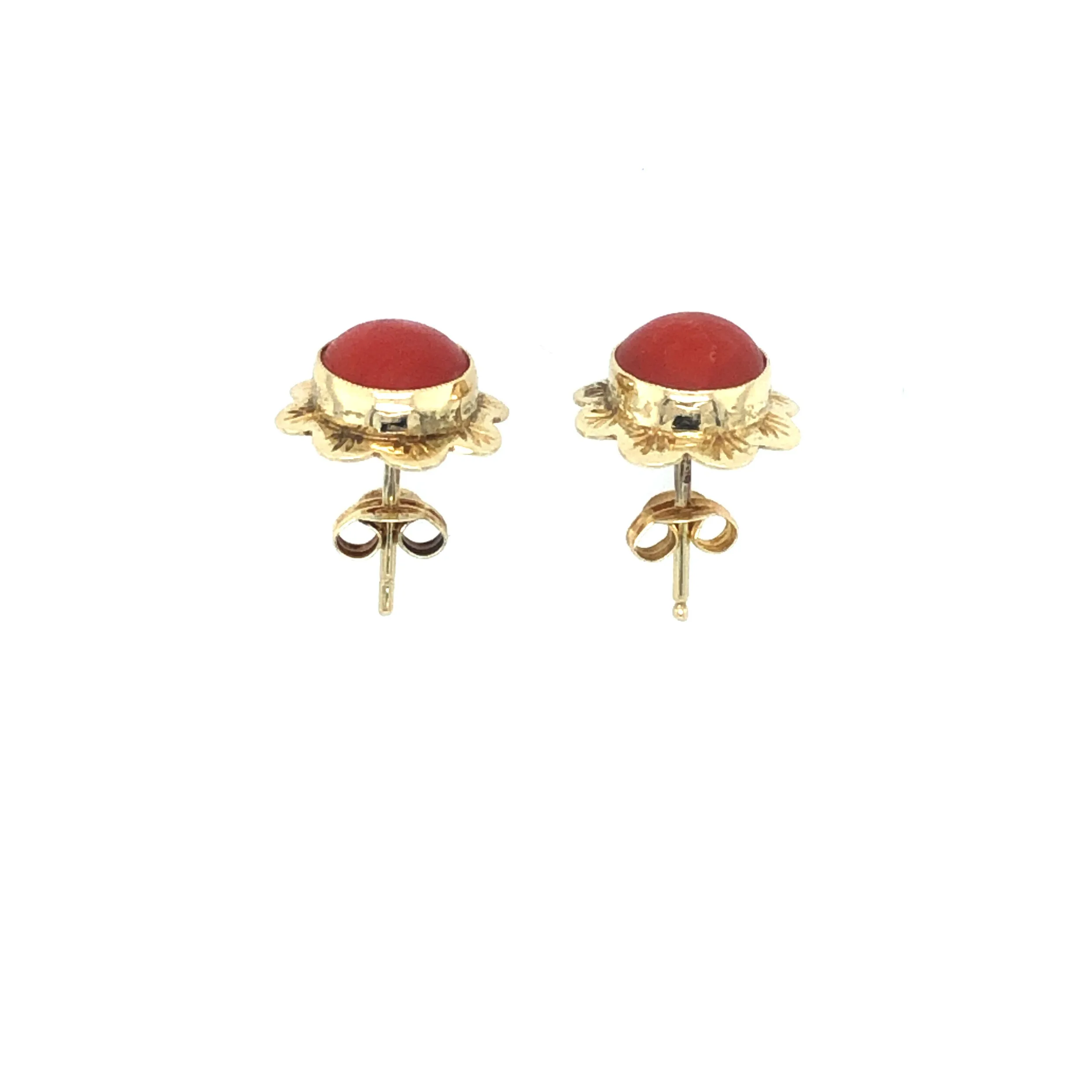 Mid-century 14k gold and coral rosette earrings