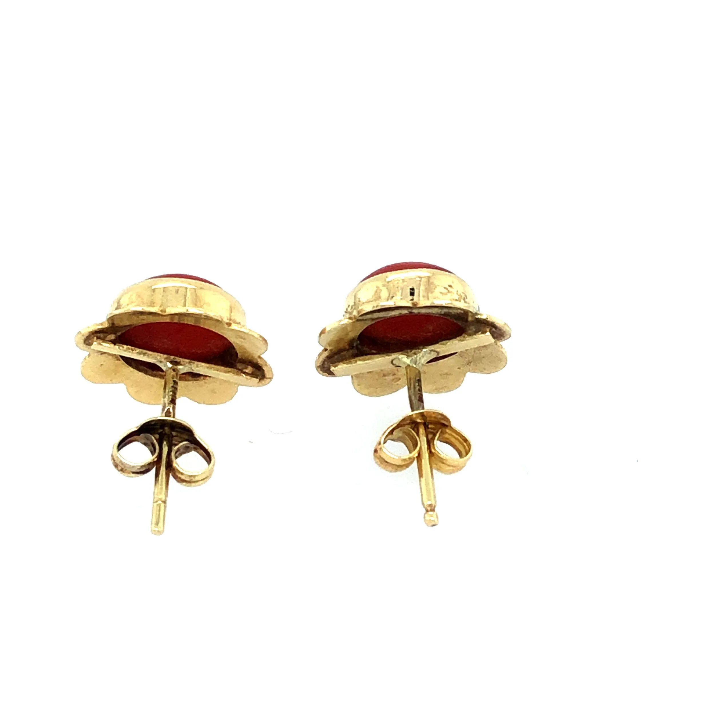 Mid-century 14k gold and coral rosette earrings