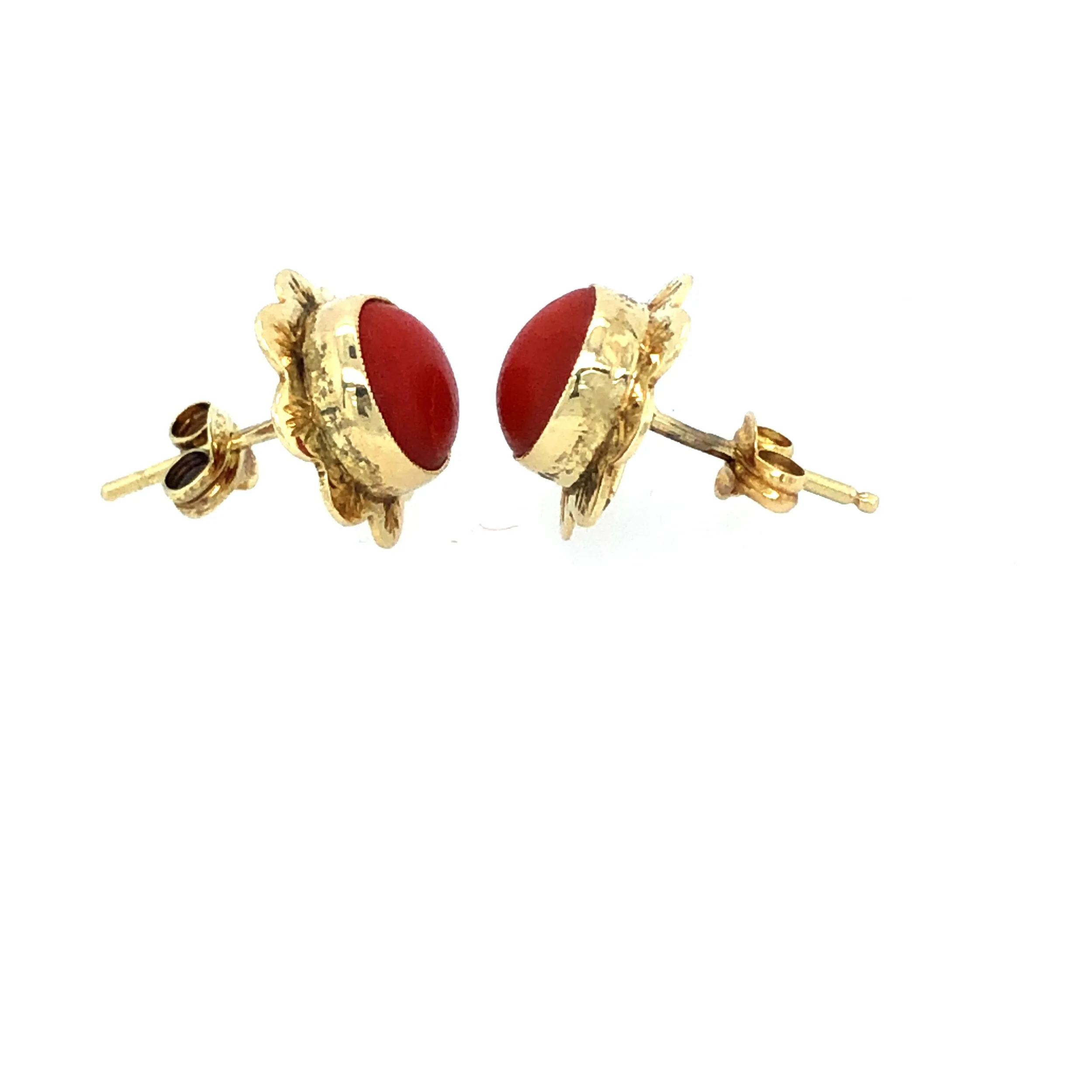 Mid-century 14k gold and coral rosette earrings