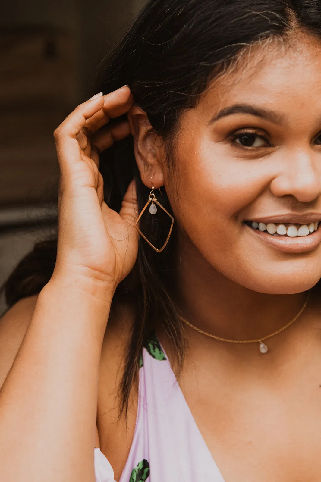 Mini Diamond Earrings | Moonstone