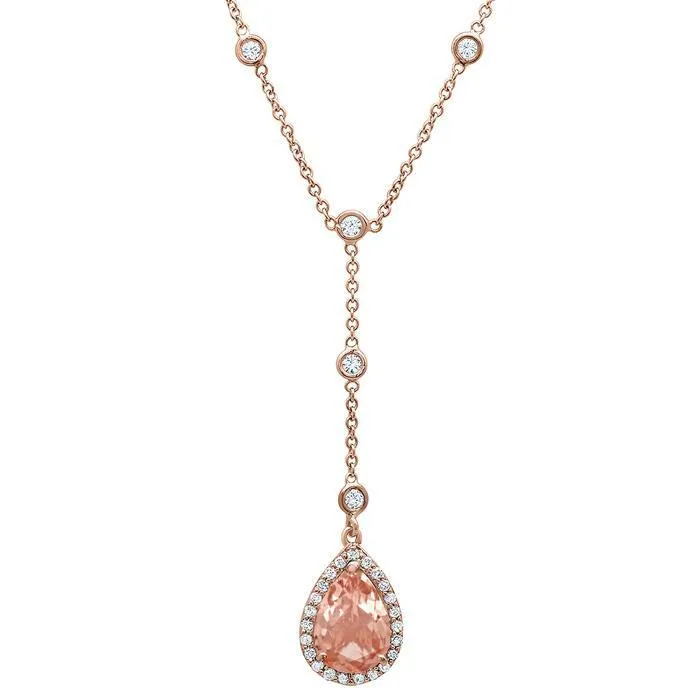 Morganite Pear Drop Halo Pendant