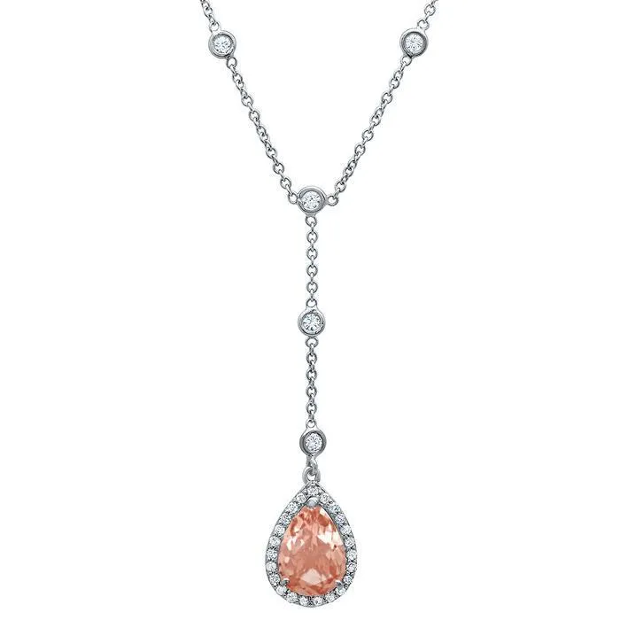 Morganite Pear Drop Halo Pendant