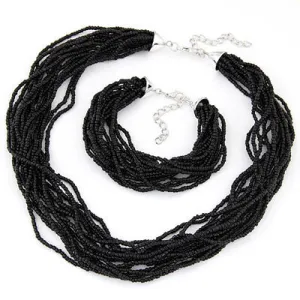 N653 Black Bead Necklace with FREE Earrings and Bracelet