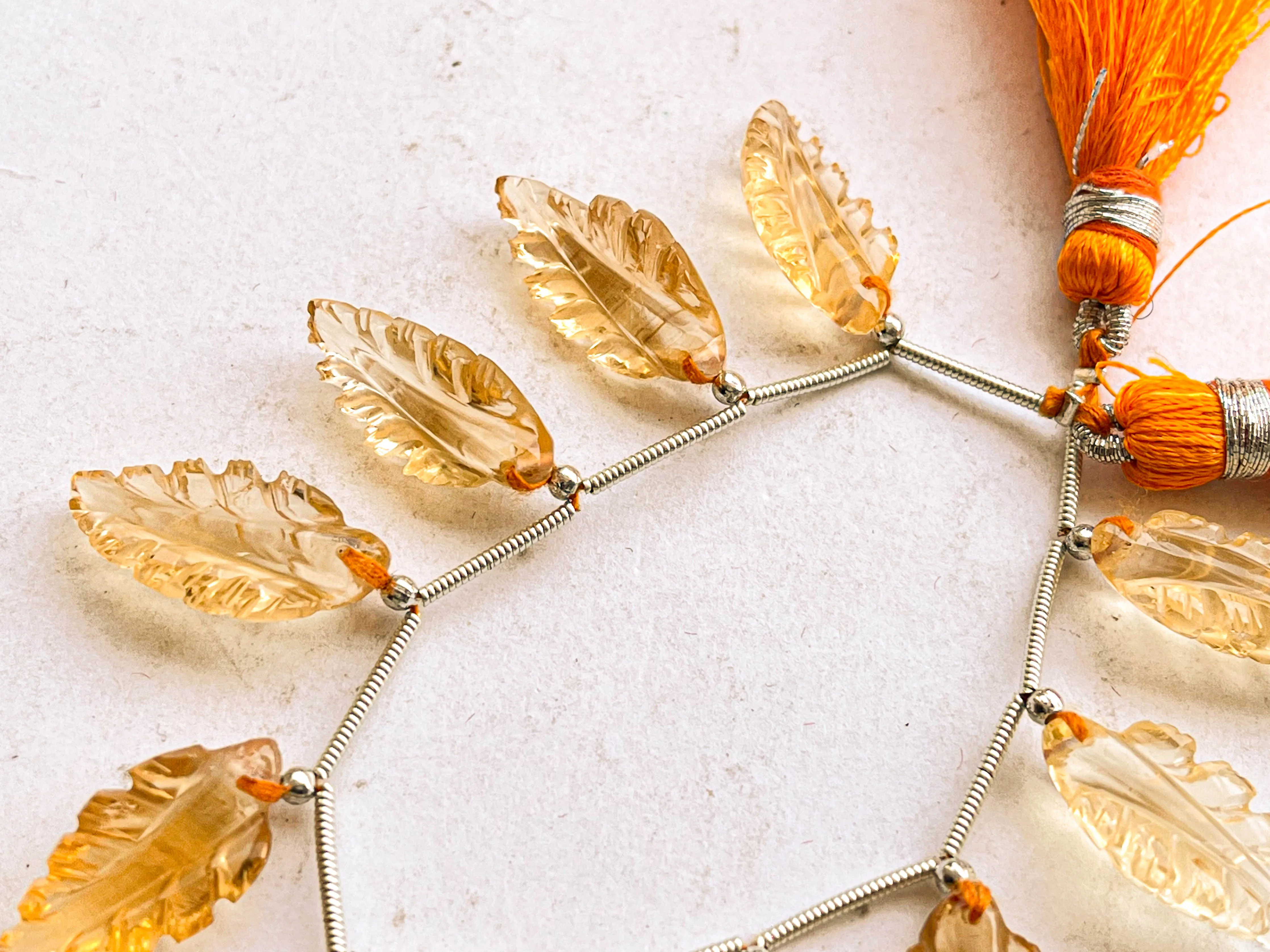 Natural Citrine Leaf Carving Beads | 9x18mm to 10x20mm | 11 Pieces