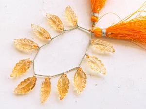 Natural Citrine Leaf Carving Beads | 9x18mm to 10x20mm | 11 Pieces