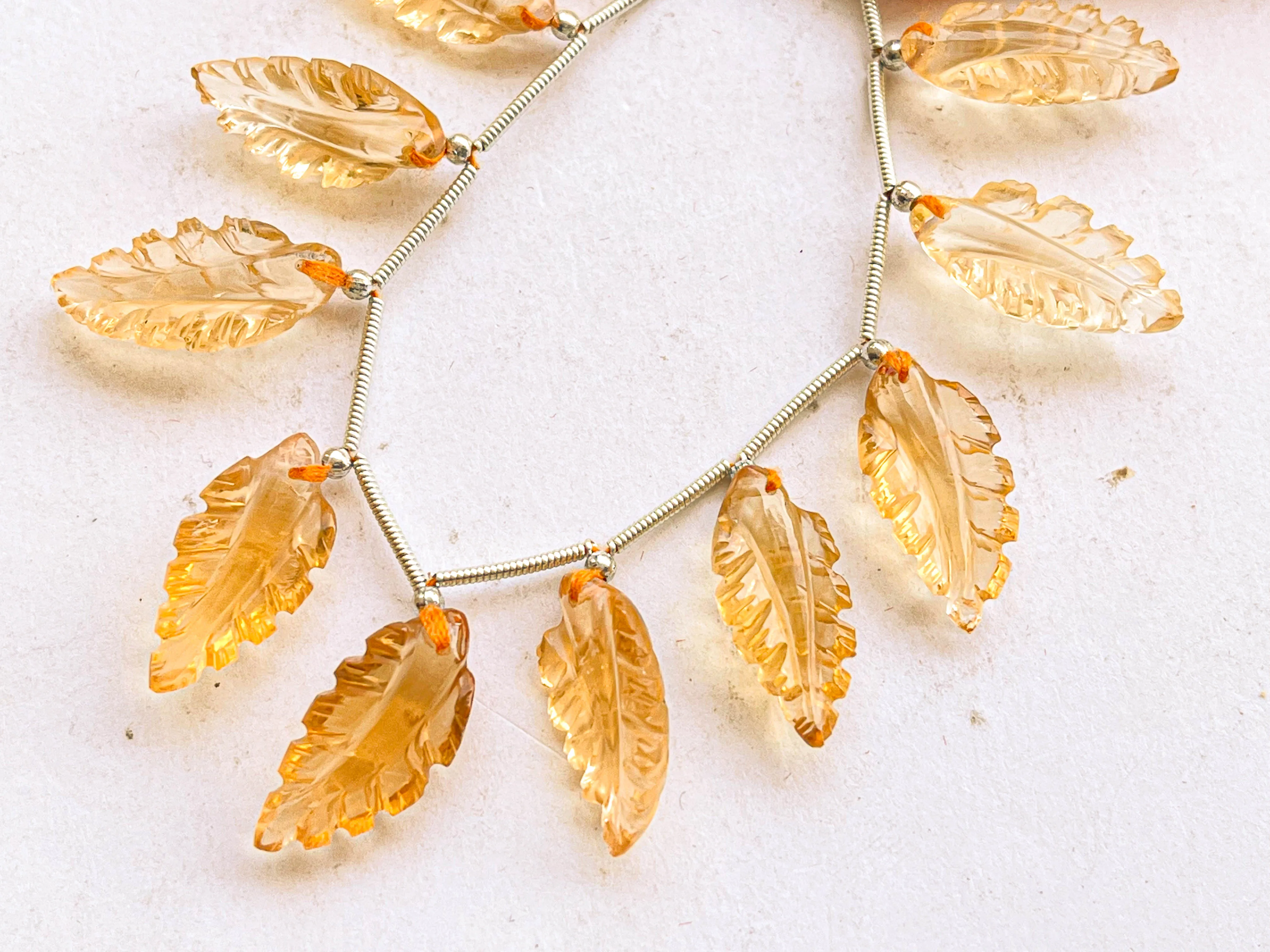 Natural Citrine Leaf Carving Beads | 9x18mm to 10x20mm | 11 Pieces