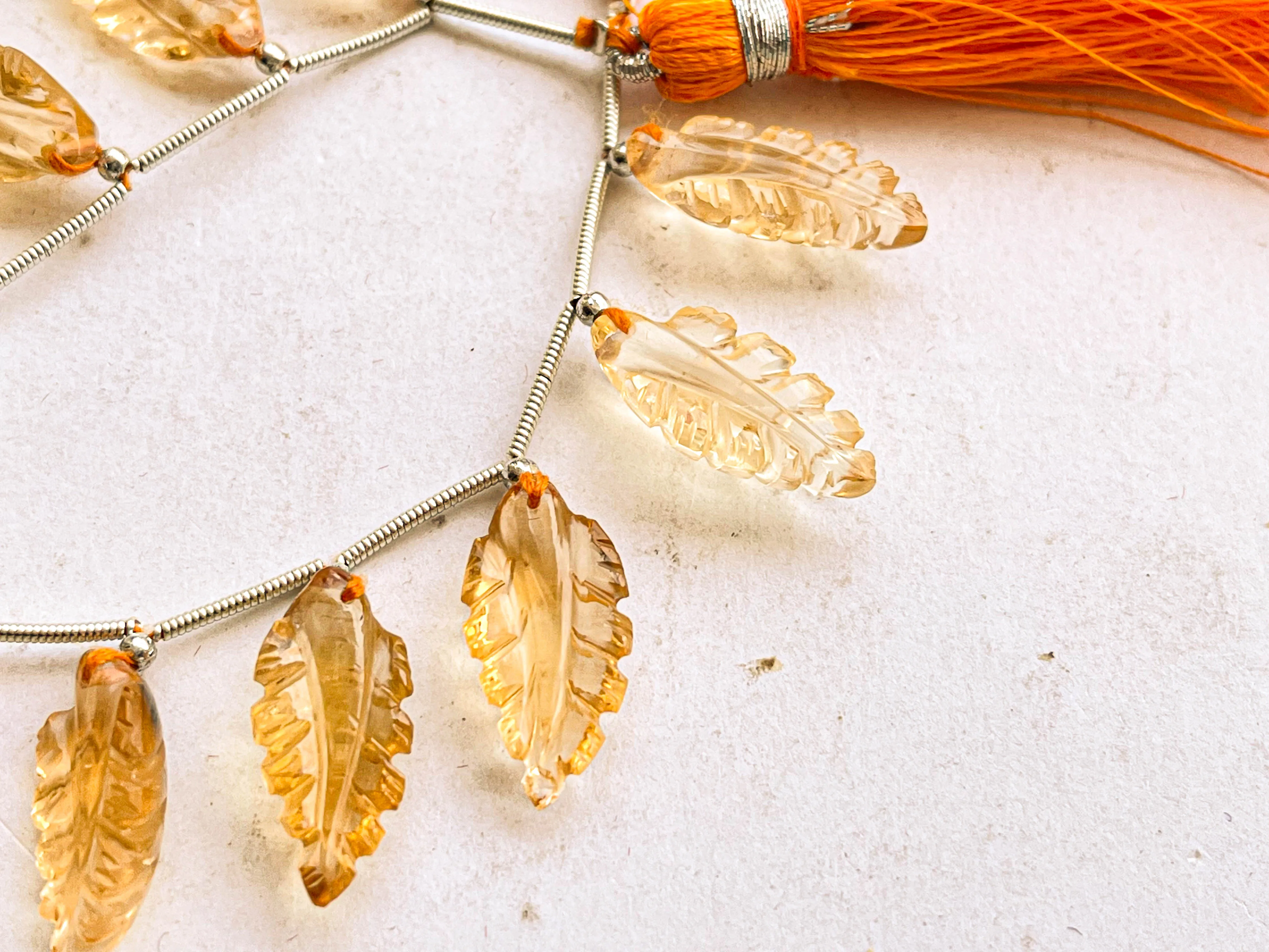 Natural Citrine Leaf Carving Beads | 9x18mm to 10x20mm | 11 Pieces