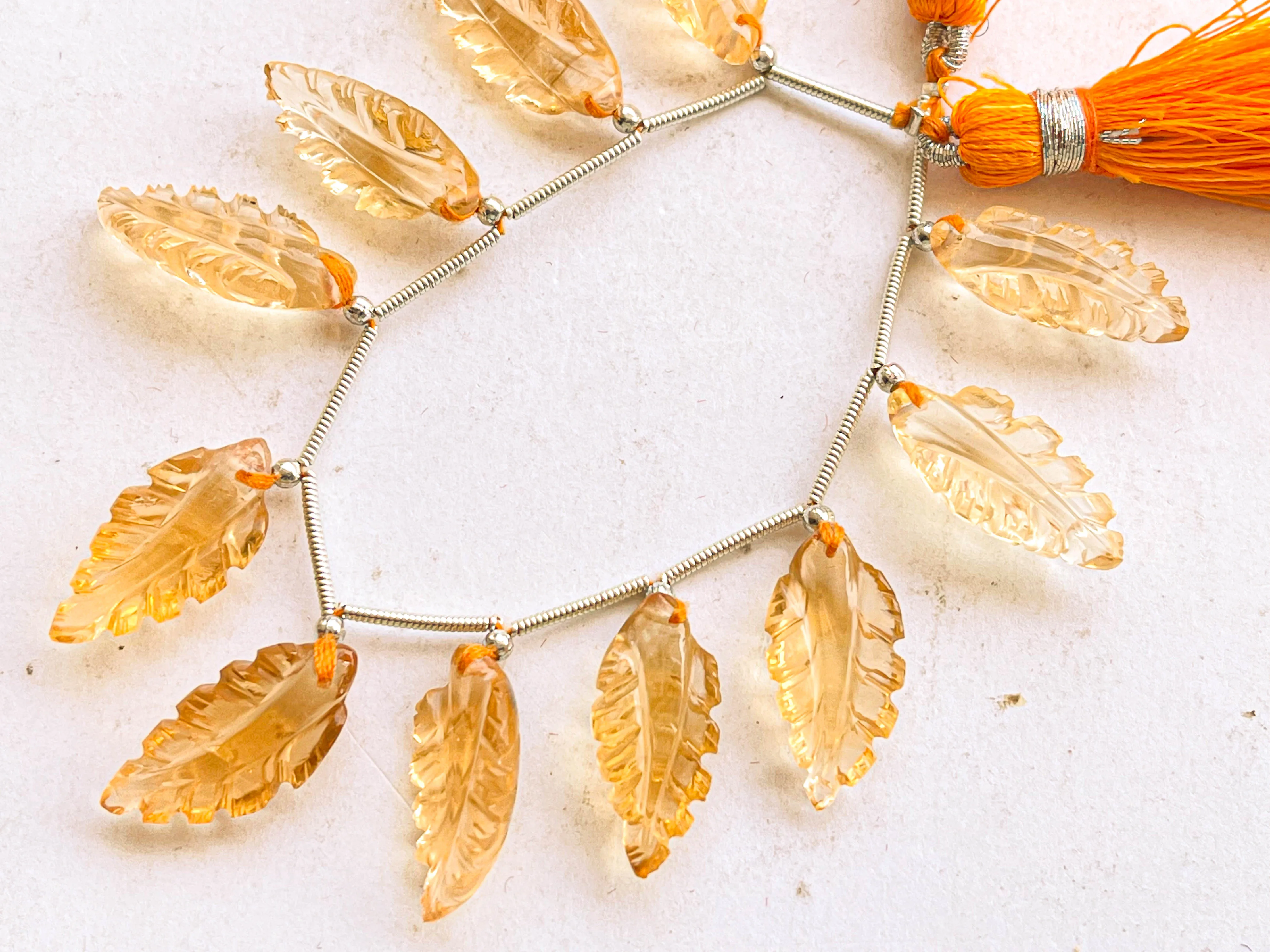 Natural Citrine Leaf Carving Beads | 9x18mm to 10x20mm | 11 Pieces