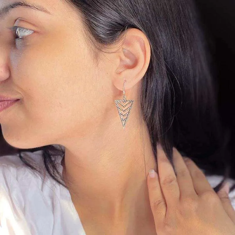 Oxidised Silver Filigree Triangluar Dangles
