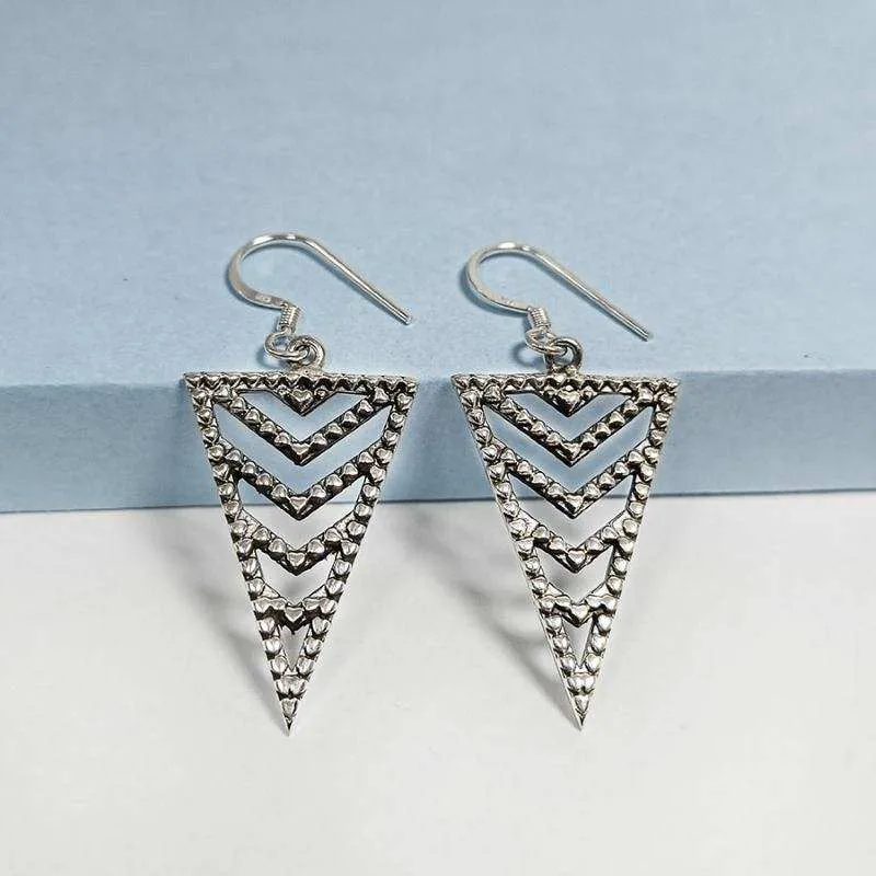 Oxidised Silver Filigree Triangluar Dangles