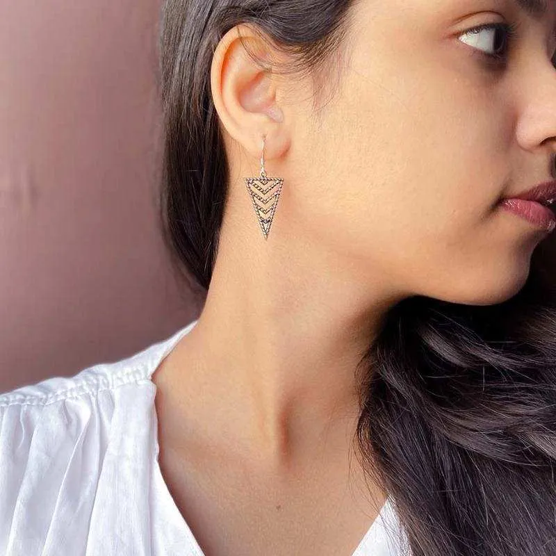 Oxidised Silver Filigree Triangluar Dangles