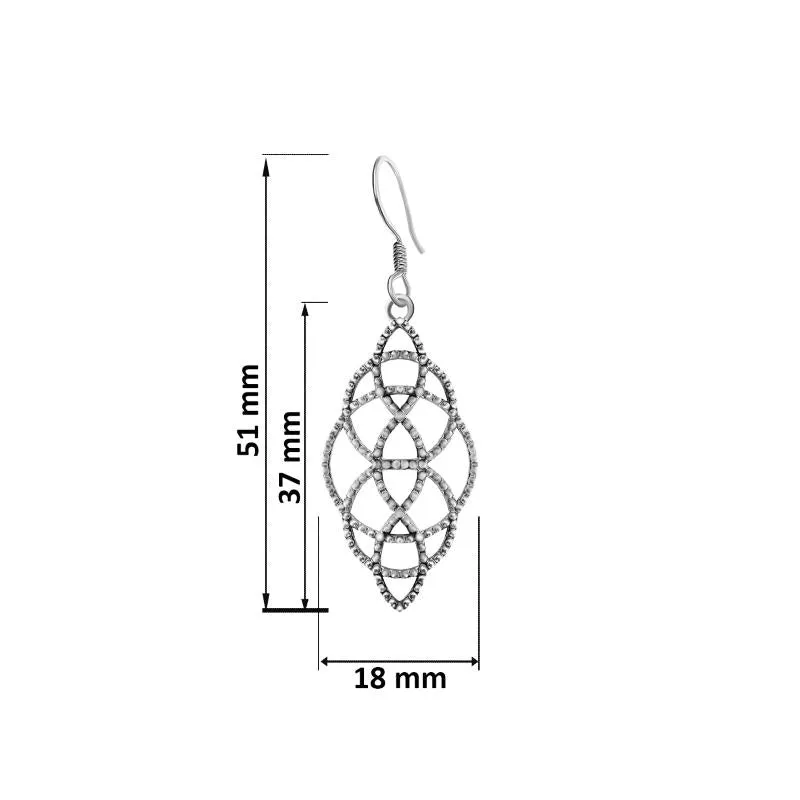 Oxidised Silver Long Water Drop Filigree Dangle