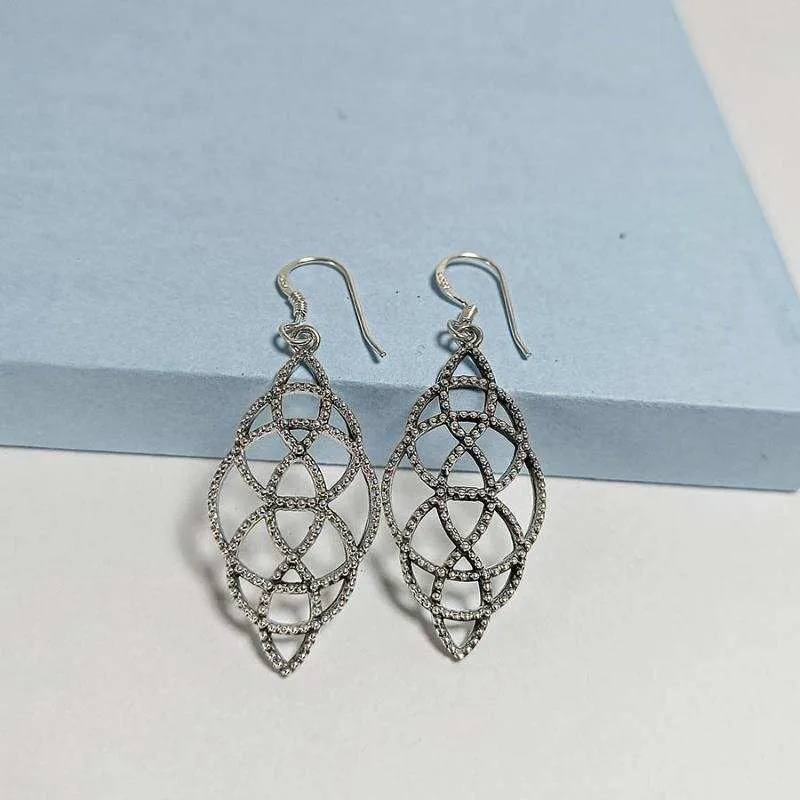 Oxidised Silver Long Water Drop Filigree Dangle