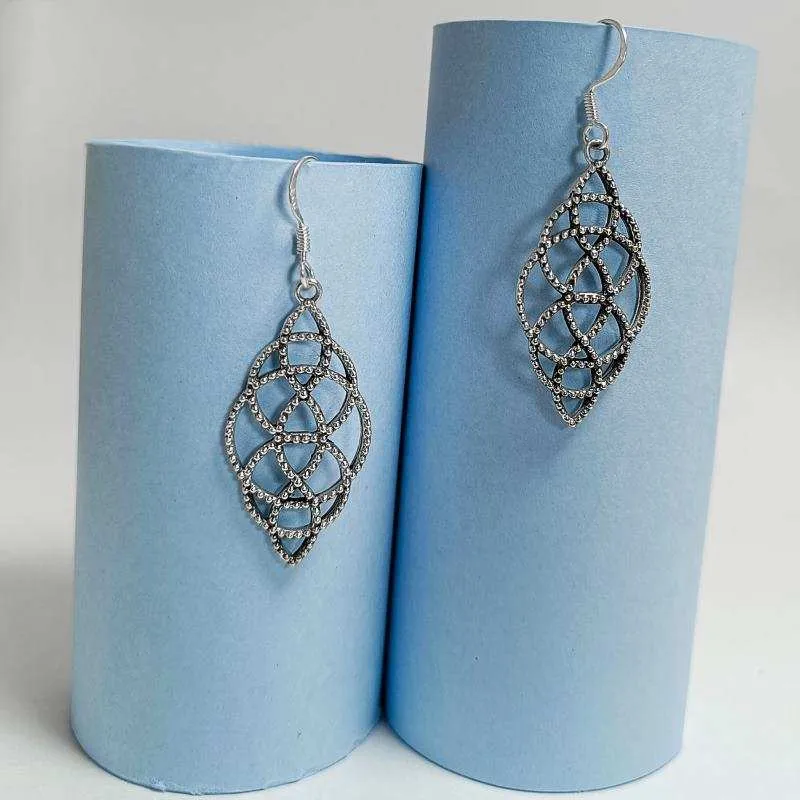 Oxidised Silver Long Water Drop Filigree Dangle