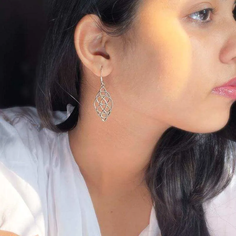 Oxidised Silver Long Water Drop Filigree Dangle