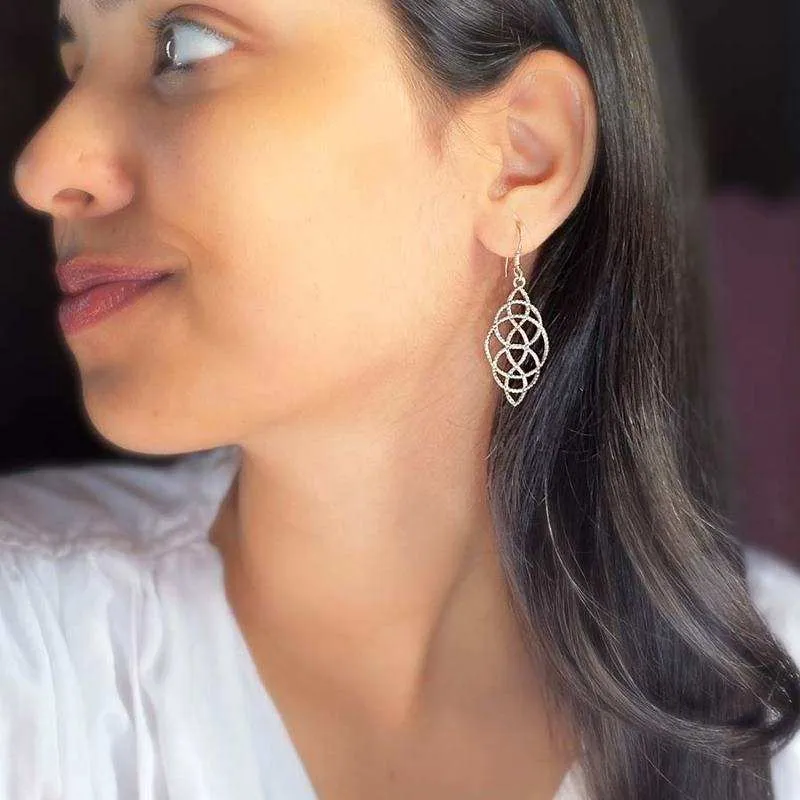 Oxidised Silver Long Water Drop Filigree Dangle
