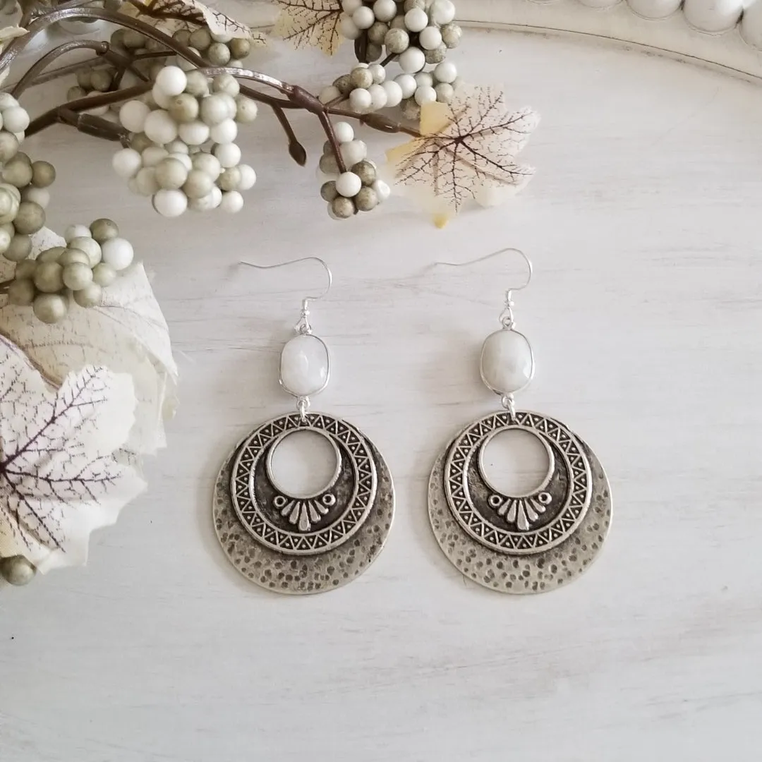 Oxidized Silver Hoop Earrings with Moonstone