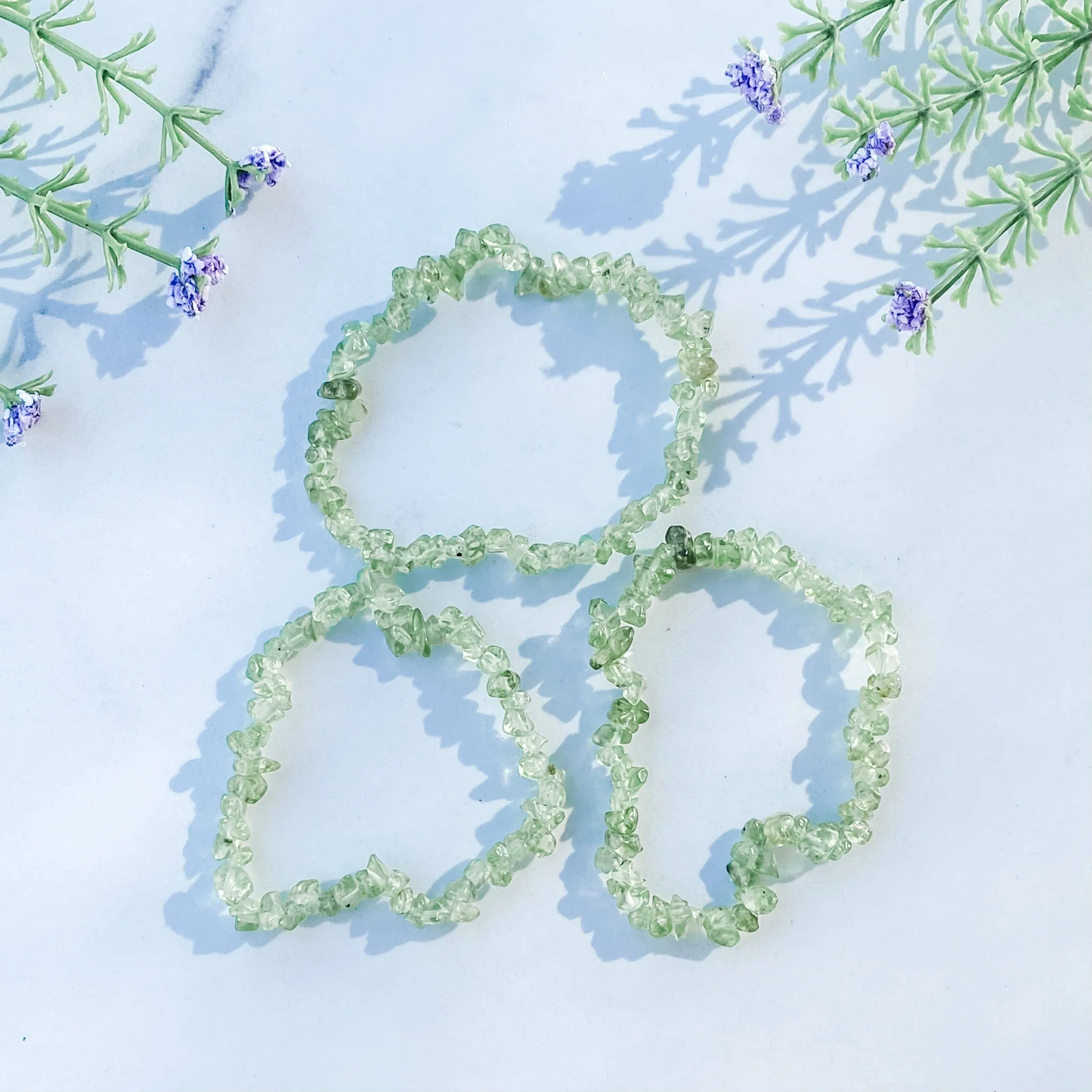 Peridot Crystal Chip Stretch Bracelet