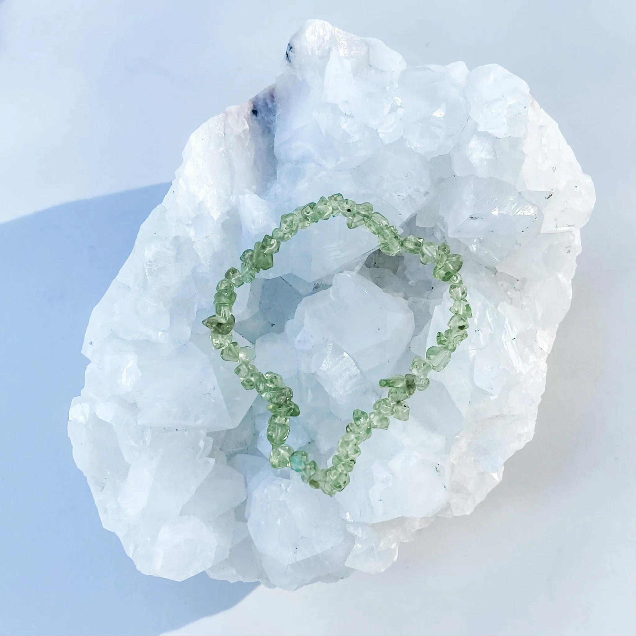 Peridot Crystal Chip Stretch Bracelet