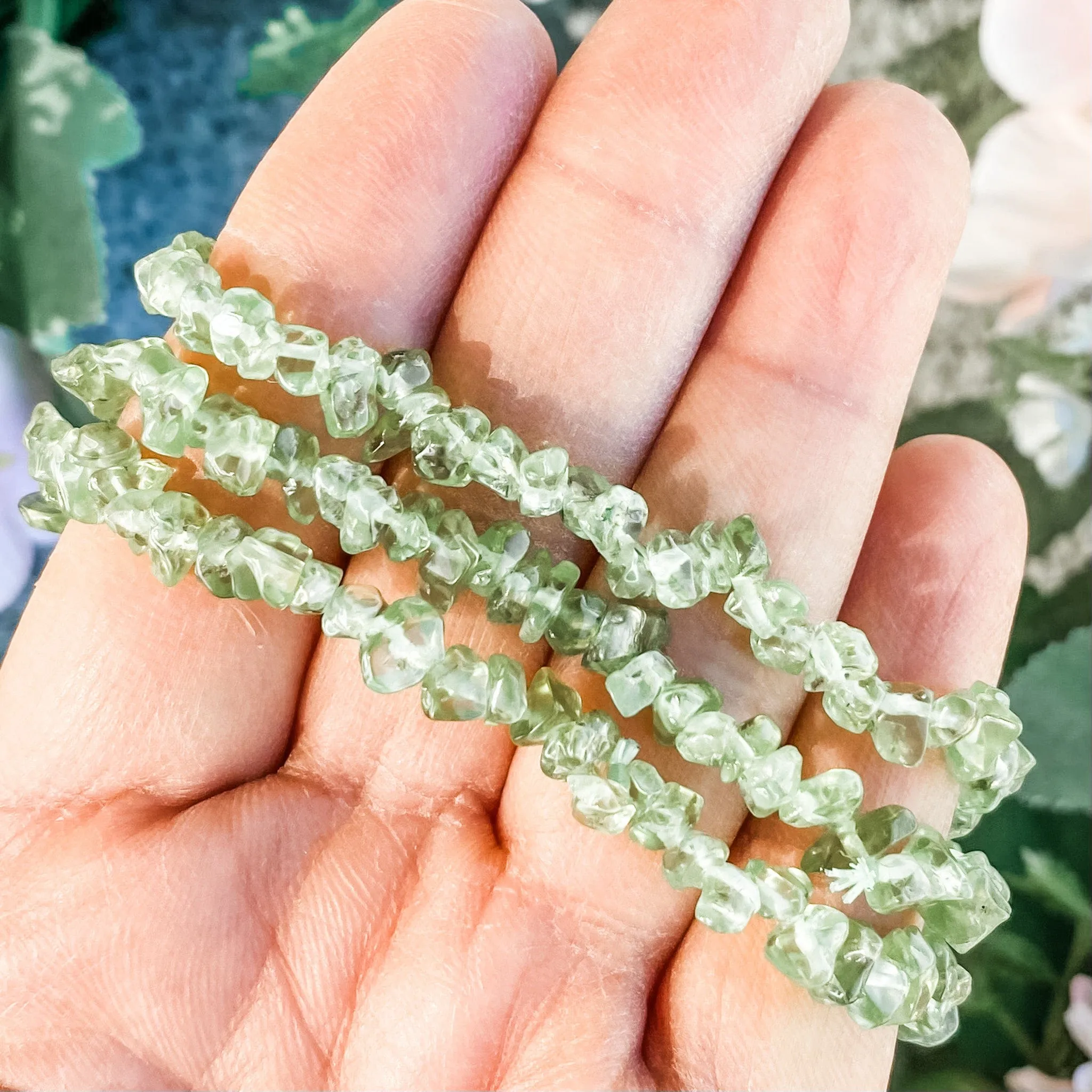 Peridot Crystal Chip Stretch Bracelet