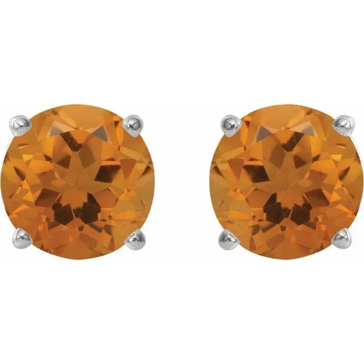 Platinum 6 mm Natural Citrine Stud Earrings