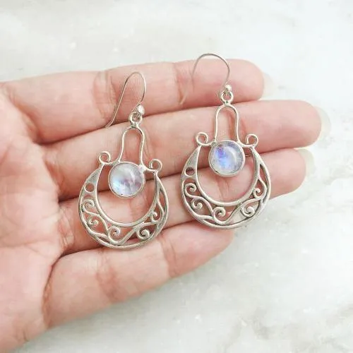 Rainbow Moonstone Gypsy Silver Earring