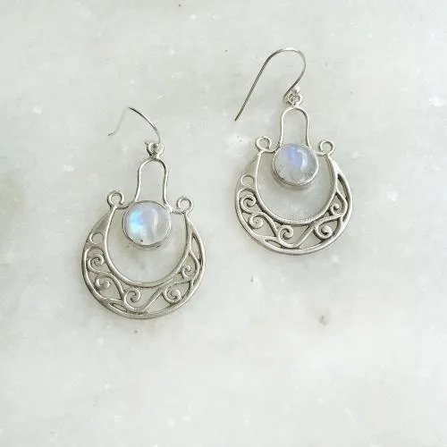 Rainbow Moonstone Gypsy Silver Earring