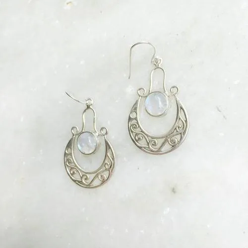 Rainbow Moonstone Gypsy Silver Earring