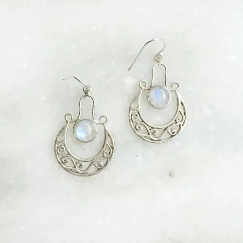Rainbow Moonstone Gypsy Silver Earring