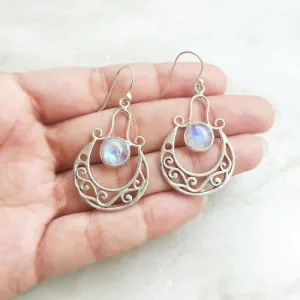 Rainbow Moonstone Gypsy Silver Earring