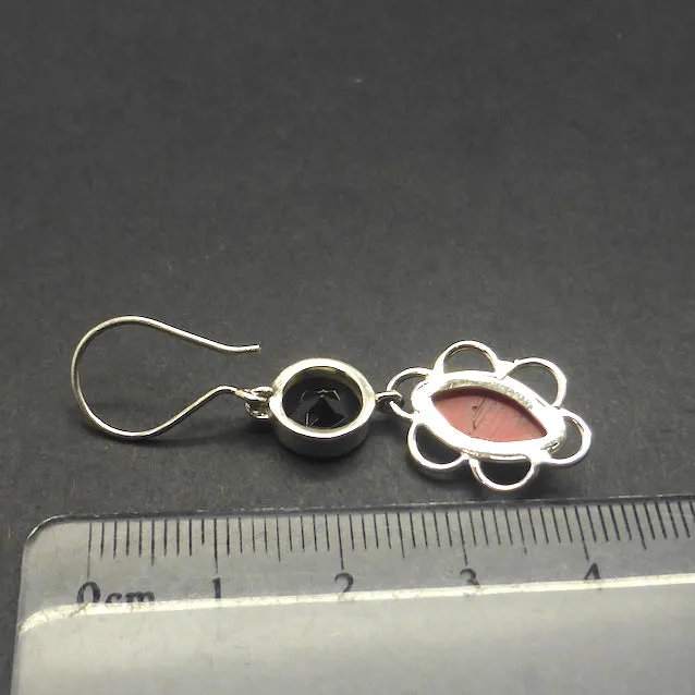 Red Coral with Black Onyx Earrings, 925 Silver
