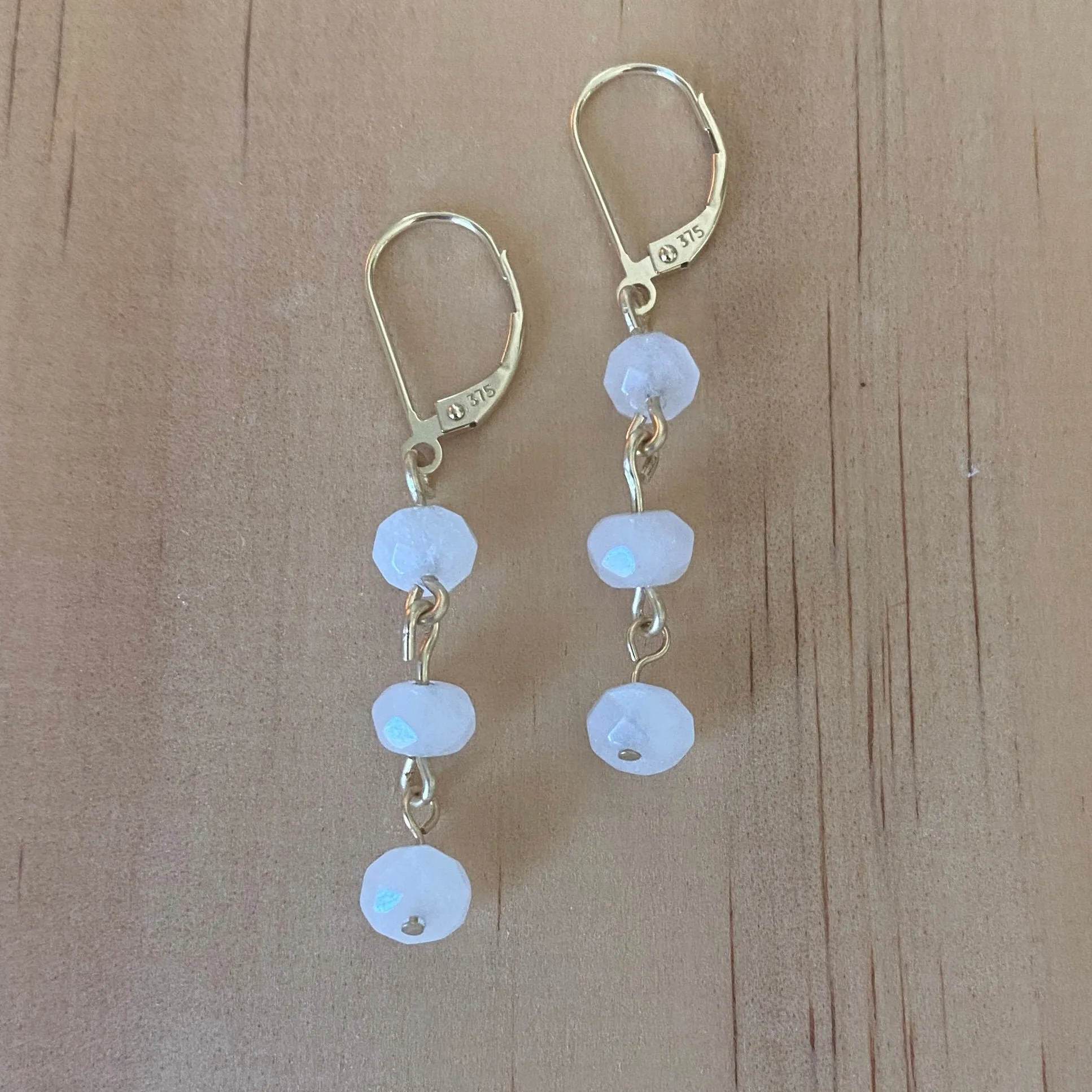 Solid 9 Carat Yellow Gold Moonstone Earrings