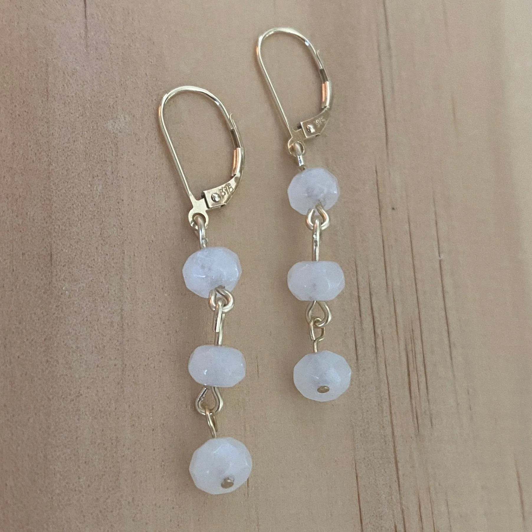 Solid 9 Carat Yellow Gold Moonstone Earrings