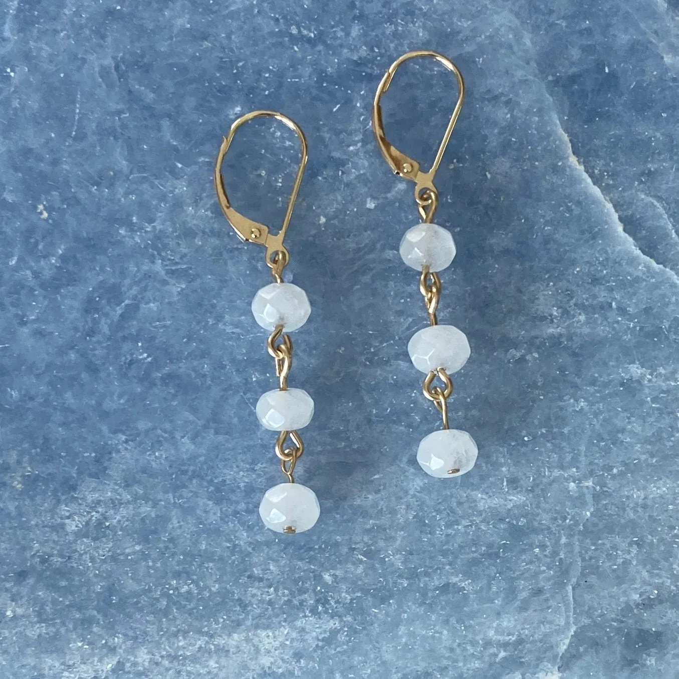 Solid 9 Carat Yellow Gold Moonstone Earrings