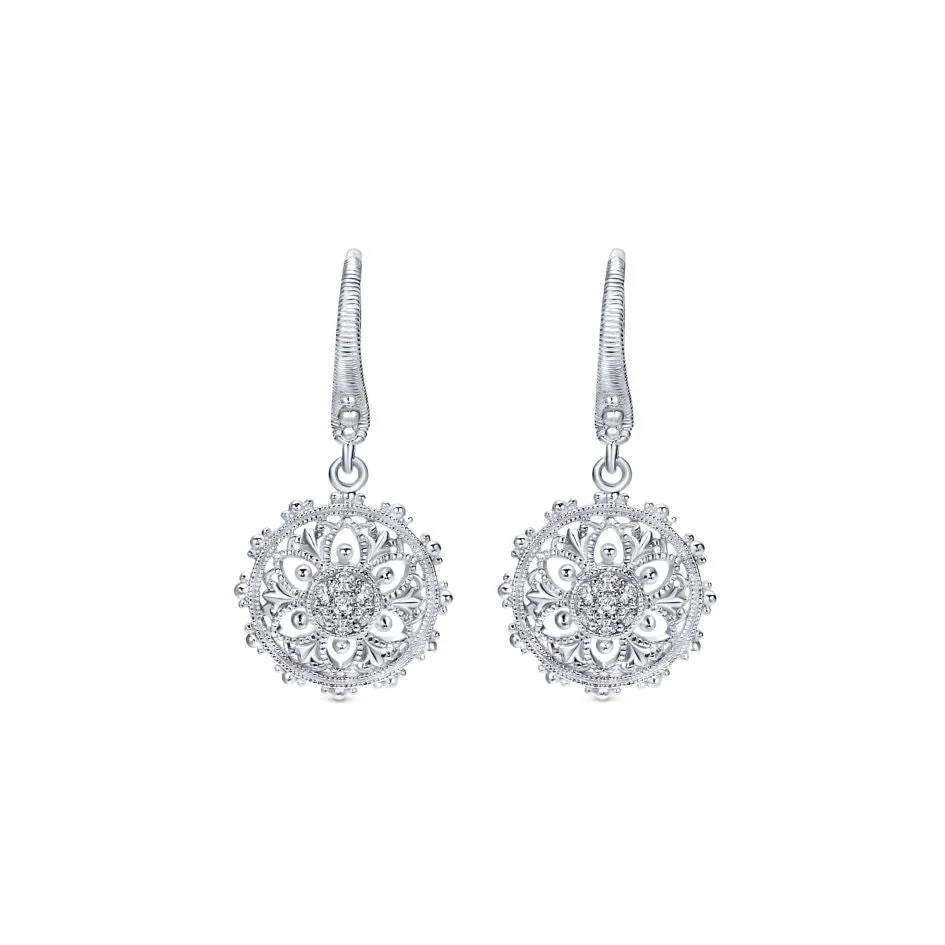Sterling Silver and Diamonds Filigree Earrings