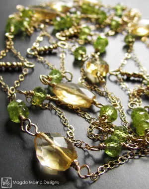 The Long Gold, Citrine & Peridot "Floating Kites" Necklace