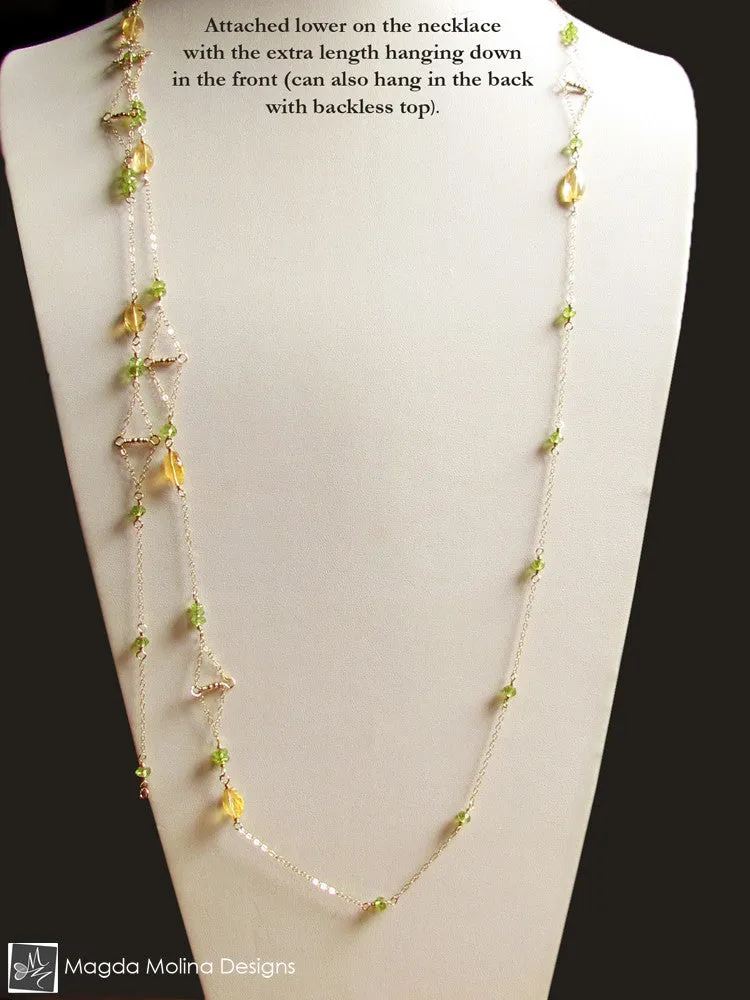 The Long Gold, Citrine & Peridot "Floating Kites" Necklace