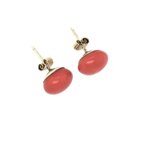 Vintage French 14k Gold and Coral Button Earrings